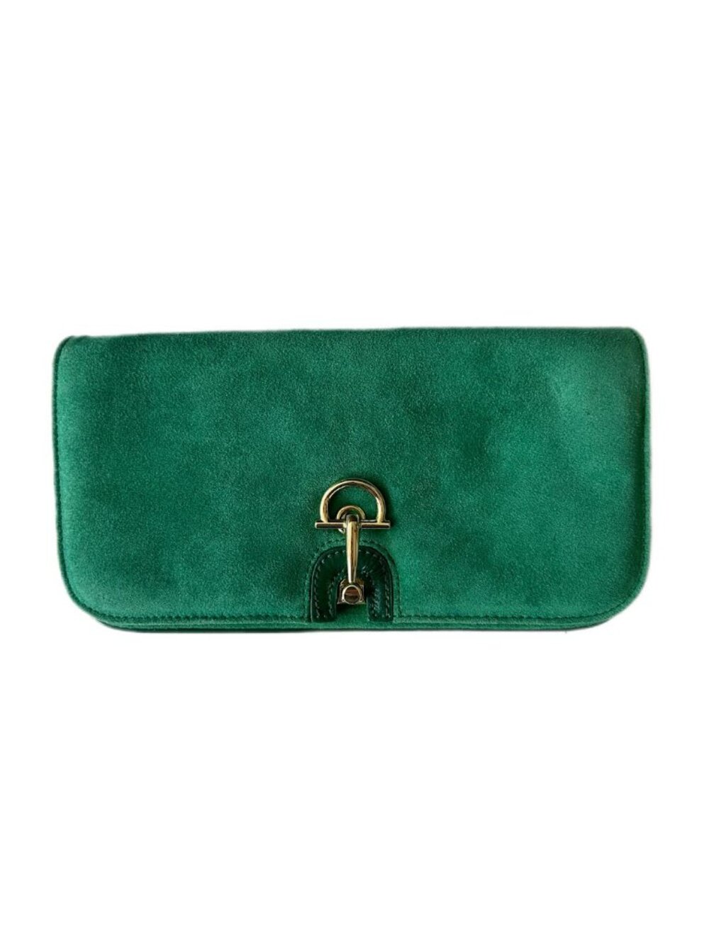 Talbots Suede Leather Clutch Handbag Gold Metal Hardware